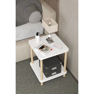 35X35 cm Kare Iki Katlı Ahşap Komodin Çok Amaçlı Sehpa Yatak Odası Baza Yanı Ayak Yükseklik 45 cm