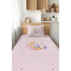 Talia Home Pembe Uyuyan Unicorn Desenli Tek Kişilik Çocuk Pike Takımı Tlap-080
