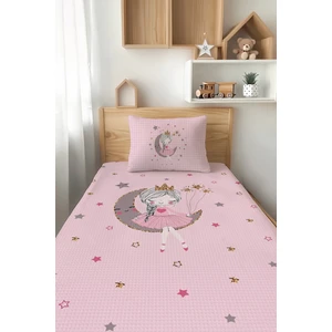 Talia Home Pembe Ay'da Oturan Kız Desenli Tek Kişilik Çocuk Pike Takımı