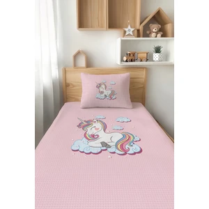 Talia Home Pembe Unicorn Desenli Tek Kişilik Çocuk Pike Takımı Tlap-060