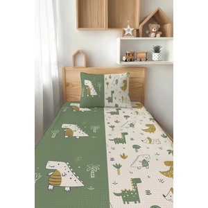 Talia Home Sevimli Dinozor Ve Hayvanlar Desenli Tek Kişilik Çocuk Pike Takımı