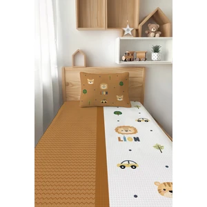 Talia Home Tek Kişilik Çocuk Pike Takımı Pamuk Polyester Aslan Desenli Kahverengi 2 Parça 160x220