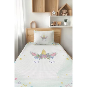 Talia Home Beyaz Unicorn Desenli Tek Kişilik Çocuk Pike Takımı Tlap-076