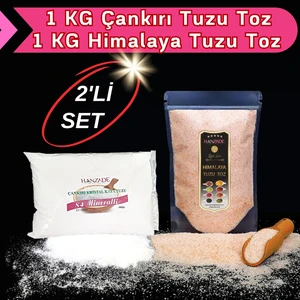 Hanzade Bitkisel Çankırı Tuzu 1 kg + Himalaya Tuzu 1 kg Toz Öğütülmüş Doğal Kaya Tuzu Seti