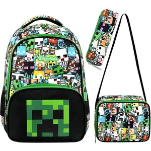 Back To School Mine Creeper 3'lü Set Ilkokul Çantası, Termal Beslenme Çantası ve Kalem Kutusu Seti