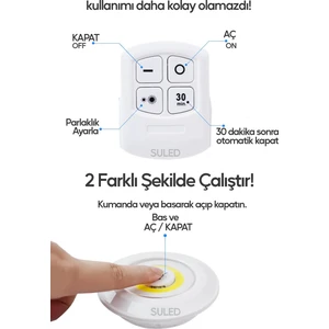 Pilli Uzaktan Kumandalı Montajsız Yapışkanlı 3'lü Spot LED Işık Lamba Raf Niş Dolap Mutfak Işığı