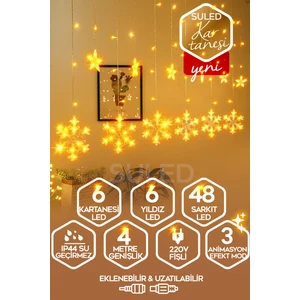Kar Tanesi LED Sarkıt 4 metre Sarı LED Işık