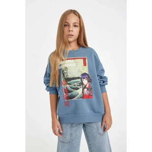 Kız Çocuk Hatsune Miku Relax Fit Bisiklet Yaka İçi Yumuşak Tüylü Sweatshirt D1120A824AU