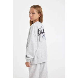 Kız Çocuk Gri Oversize Geniş Kalıp Bisiklet Yaka Sırt Baskılı Sweatshirt D0613A824AU