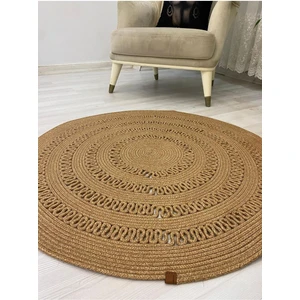 Moda Cardin Mola Serisi  Jüt Hasır Görünümlü Desenli Modern El Örgüsü Daire Halı Kilim