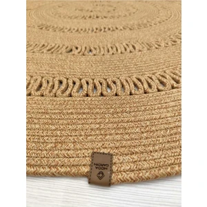 Moda Cardin Jüt Hasır Görünümlü Desenli Modern El Örgüsü Daire Halı Kilim