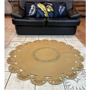 Moda Cardin Jüt Hasır El Örgüsü Halı Kilim Yıkanabilir Çift Taraflı Yuvarlak