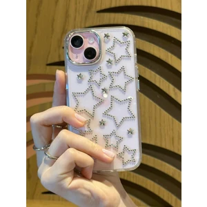 Paladyum Case iPhone 14 Plus Uyumlu Gümüş Yıldızlı Şeffaf Kılıf