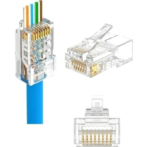 10 Adet Yeni Nesil Delikli Açık Uçlu Cat6 Ez RJ45 Konnektör Utp Jack 8p/8c Soket