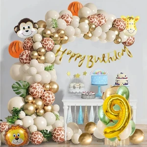 Yaş Folyo Balonlu Safari Desenli Doğum Günü Parti Seti Süsü