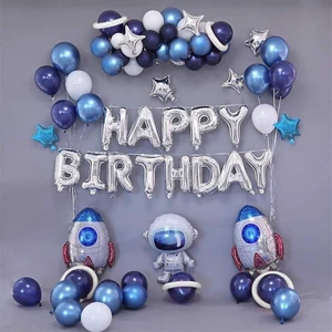 Uzay Astranot Temalı Happy Birthday Folyo Set Doğum Günü Süsü