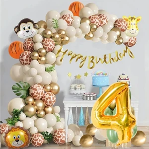 Yaş Folyo Balonlu Safari Desenli Doğum Günü Parti Seti Süsü