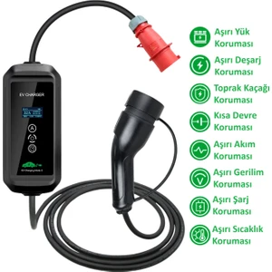 22Kw 32A 3 Faz Tip 2 Taşınabilir Şarj Aleti 5 m Ev Şarj Cihazı Elektrikli Cee Fişli, Değiştirilebilir Akım