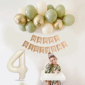 Balon Diyarı Yaş Günü Seti Küf Yeşili Deniz Kumu Krom Gold Pastel Balon Bej Krem Rakam Folyo Balon Zinciri Seti