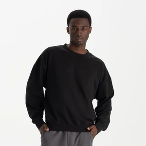 Erkek Siyah %100 Organik Pamuk Bisiklet Yaka Oversize Sweatshirt