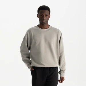 Erkek Gri %100 Organik Pamuk Bisiklet Yaka Oversize Sweatshirt