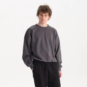 Erkek Füme %100 Organik Pamuk Bisiklet Yaka Oversize Sweatshirt