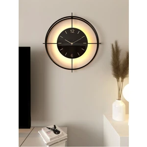 MetaQuartz Aksesuar (Büyük Boy- 60 *60 cm) -Siyah Göbek Siyah DELUXE Ledli(Pilli) - Modern Dekoratif Metal Duvar Saati