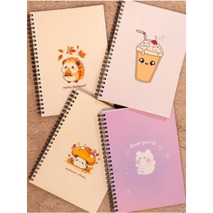 Spiralli Okul Defteri 80 Yaprak 4'lü Set - A5 Boy Kareli Defter (Duygusal Kupa)