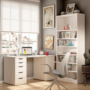 Clm112-Beyaz Dolaplı Ve 5 Çekmeceli Çalışma Masası