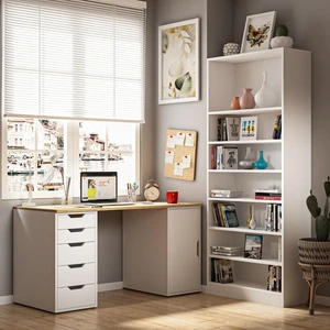 Clm112-Meşe Dolaplı Ve 5 Çekmeceli Çalışma Masası