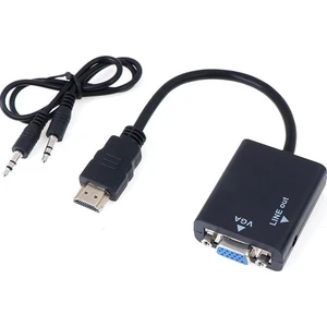 HDMI To VGA Ses Destekli Monitör Dönüştürücü Kablo Çevirici Adaptör