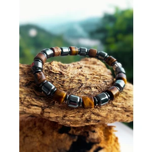 Ayre Style Silindir Özel Kesim Kaplan Gözü Hematit Erkek Bilekliği - Güç ve Karizma Bilekliği