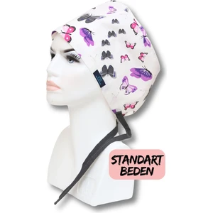 Standart Beden Mor Kelebekler Desenli Cerrahi Bone Doktor Hemşire Sağlıkçı Hastane Aşçı Bonesi