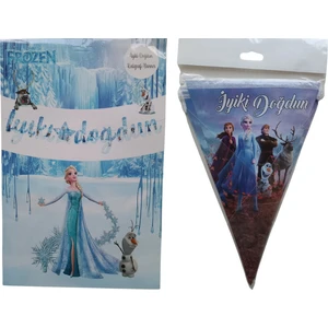Ngüzel Party Frozen Elsa Karlar Ülkesi Iyi Ki Doğdun Kaligrafi Banner ve Iyi Ki Doğdun Üçgen Flama