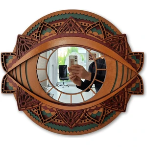 Dark Flamingo El Yapımı Üç Boyutlu Ahşap Büyük Boy Mandala Dekoratif Ayna