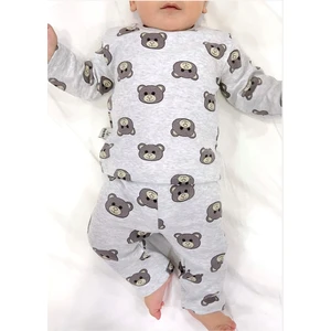 Drop Kids Bebek Pijama Uzun Gri Ayıcık Desen Yenidoğan Çocuk Pijama