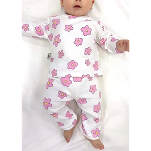 Drop Kids Bebek Pijama Uzun Pembe Çiçek Desen %100 Pamuk Yenidoğan Çocuk Pijama