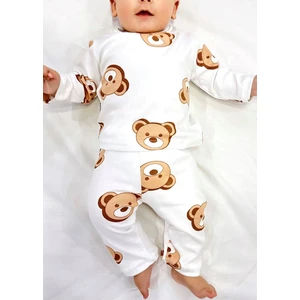 Drop Kids Bebek Pijama Uzun Büyük Kahve Ayı Desen %100 Pamuk Yenidoğan Çocuk Pijama
