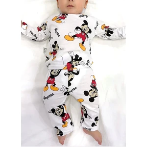 Drop Kids Bebek Pijama Uzun Mickey Desen %100 Pamuk Yenidoğan Çocuk Pijama