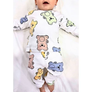 Drop Kids Bebek Pijama Uzun Yeşil Büyük Ayıcık Desen %100 Pamuk Yenidoğan Çocuk Pijama