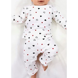 Drop Kids Bebek Pijama Uzun  Kalp Puan Desen %100 Pamuk Yenidoğan Çocuk Pijama