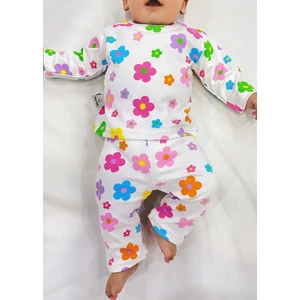 Drop Kids Bebek Pijama Uzun Renkli Çiçek  Desen %100 Pamuk Yenidoğan Çocuk Pijama