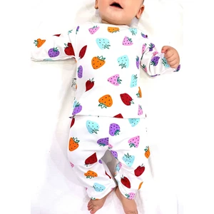 Drop Kids Bebek Pijama Takımı Renkli Çilek Desen %100 Pamuk Yenidoğan Çocuk Pijama