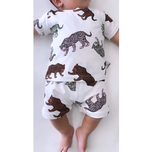Drop Kids Bebek Pijama Takımı Kısakol Şort Kaplan Desen %100 Pamuk Yenidoğan Çocuk Pijama