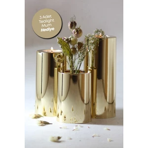 Prime Home 3 3 Lü Gold Krom Parlak Yüzey Mumluk Dekoratif  Tealight Set Mum Abs Plastik Altın Plastik Altın