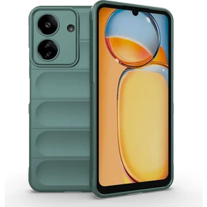 Case 4u Xiaomi Redmi 13C Kılıf Esnek Tpu Oyuklu Arka Yüzey Tasarımlı Etnik Silikon Kapak Koyu Yeşil