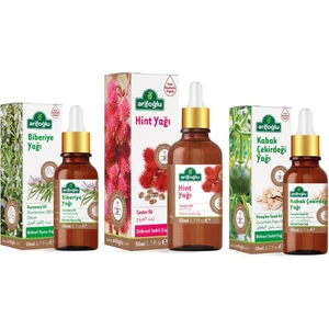 Biberiye Yağı 20 ml - Hint Yağı 50 ml - Kabak Çekirdeği Yağı 20 ml - Saç Bakım Seti