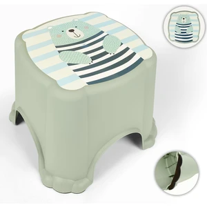 Meleni Baby Kaydırmaz Tabanlı Çocuk Taburesi - Figürlü Banyo Lavabo Yükseltici Tabure - Yeşil