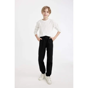 Erkek Çocuk Beli Bağcıklı Lastikli Paça Cepli Basic Düz Siyah Jogger Gabardin Pantolon A9395A824WN