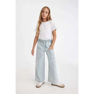 Kız Çocuk Okul Wide Leg Geniş Paça Beli Lastikli Cepli Jean Pantolon A6314A824AU